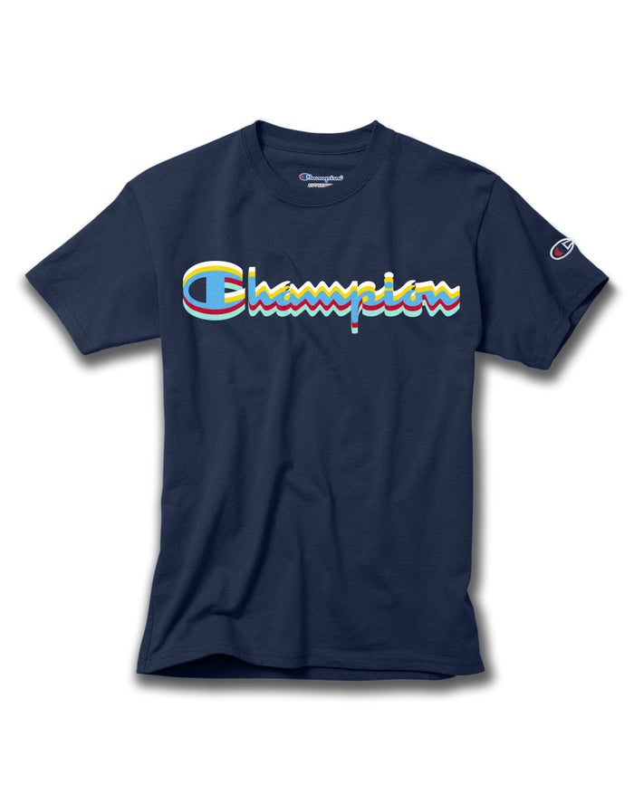 Champion Cotton Script Logo Erkek Çocuk Tişört Lacivert ( WQKOFY701 )